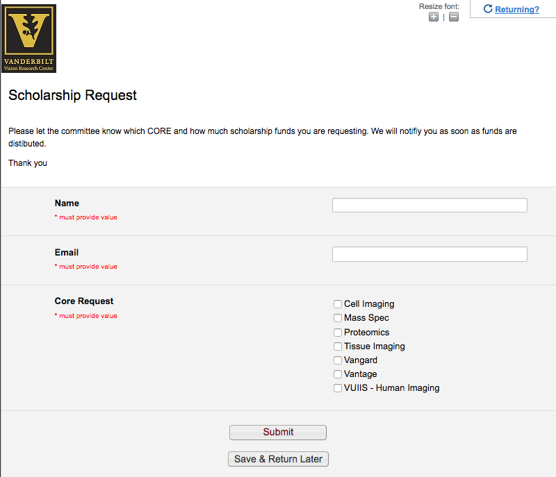 Core Scholarship Form