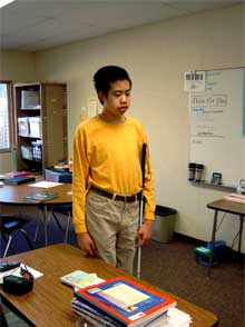 visually impaired student with cane