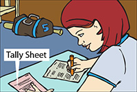 Student filling out a tally sheet