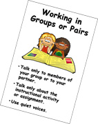 Working in groups or pairs: Talk only to members of your group or to your partner. Talk only about the instructional activity or assignment. Use quiet voices.