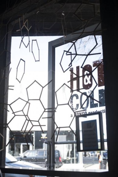 molecule design taped to window