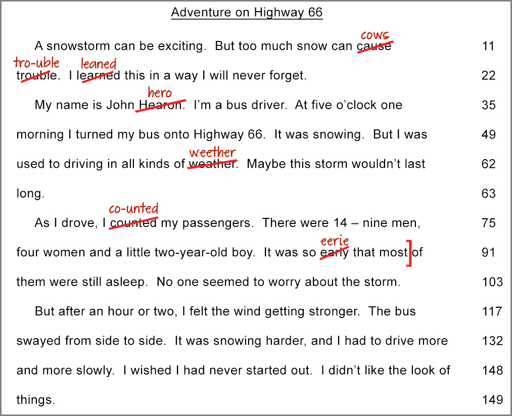 Noah's scored reading fluency probe.