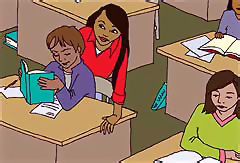 Teacher looking over the shoulder of a student