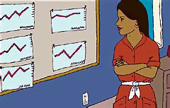 Teacher looking at student graphs