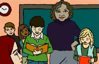 teacher with students reading