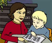 teacher showing book