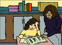 teacher helping one student