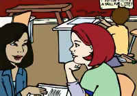 Teacher talking to student