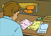 Mr. Brewster at the desk