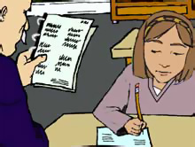 student working on written assessment