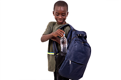 Jason getting water bottle from backpack