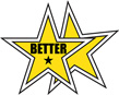 Two stars with "better" written in center of front star