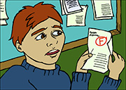 young student receives an F on a paper