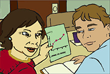 teacher shows another teacher her graph