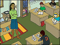 teacher standing at front of class