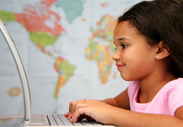 young girl with keyboard