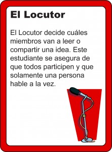 The Announcer: The announcer calls on members to read or to share an idea.  He or she makes sure that everyone takes part and that only one person talks at a time.