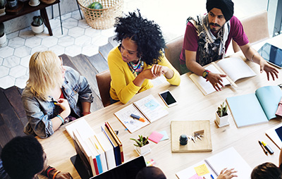 teacher at meeting, from above
