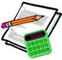pencil, calculator, paper