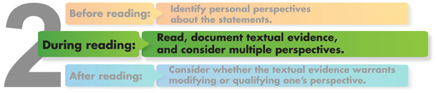 step 2 - During reading: Read, document textual evidence, and reconsider multiple perspectives.