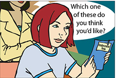 Alexandria's looking at a list, the teacher says, "Whch of these do you think you'd like?