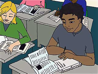 studying at desk and taking notes