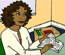 Teacher sitting at her desk