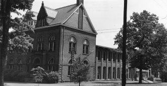 old photo of brick building