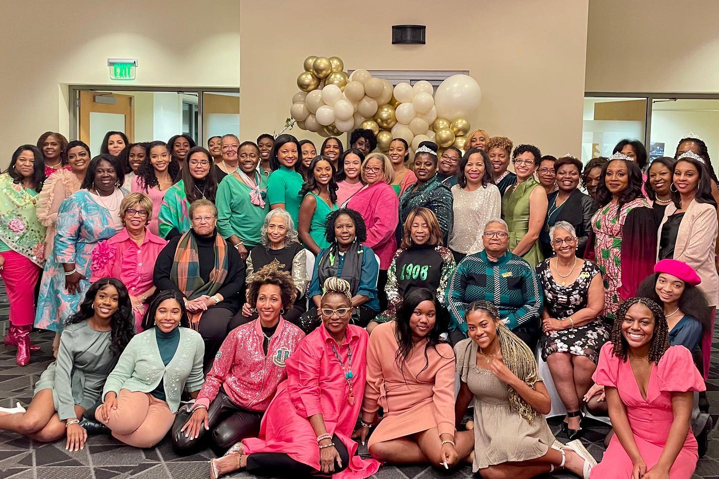 Group photo of Eta Beta chapter of AKA, original, current and alumni, at 50th Anniversary reunion gathering, November 2022