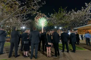 Members of the Vanderbilt community gathered outside the Student Life Center for a fireworks show on March 25.