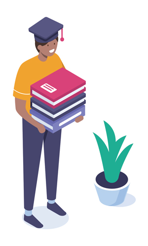 illustration of a student holding books in his arms