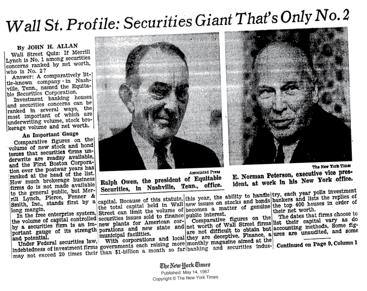 image of New York Times article about Equitable Securities