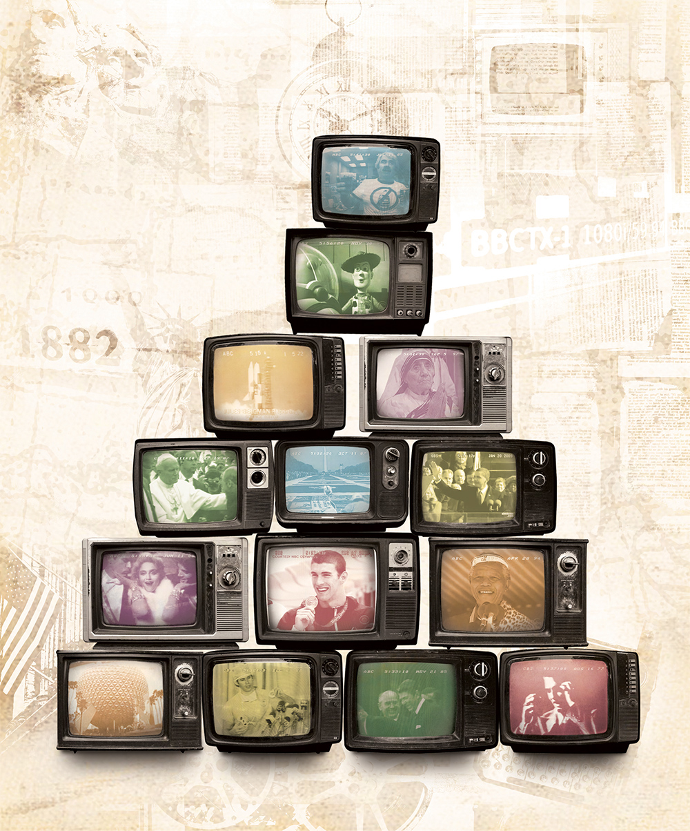 photo illustration of TVs stacked on top of one another