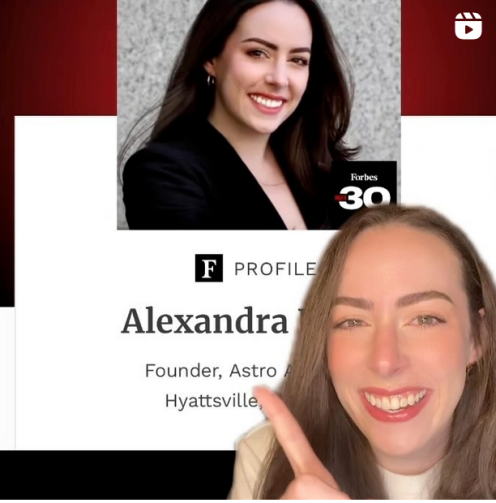 Alexandra Doten shows her Forbes 30 Under 30 award on her @Astro_Alexandra TikTok channel.
