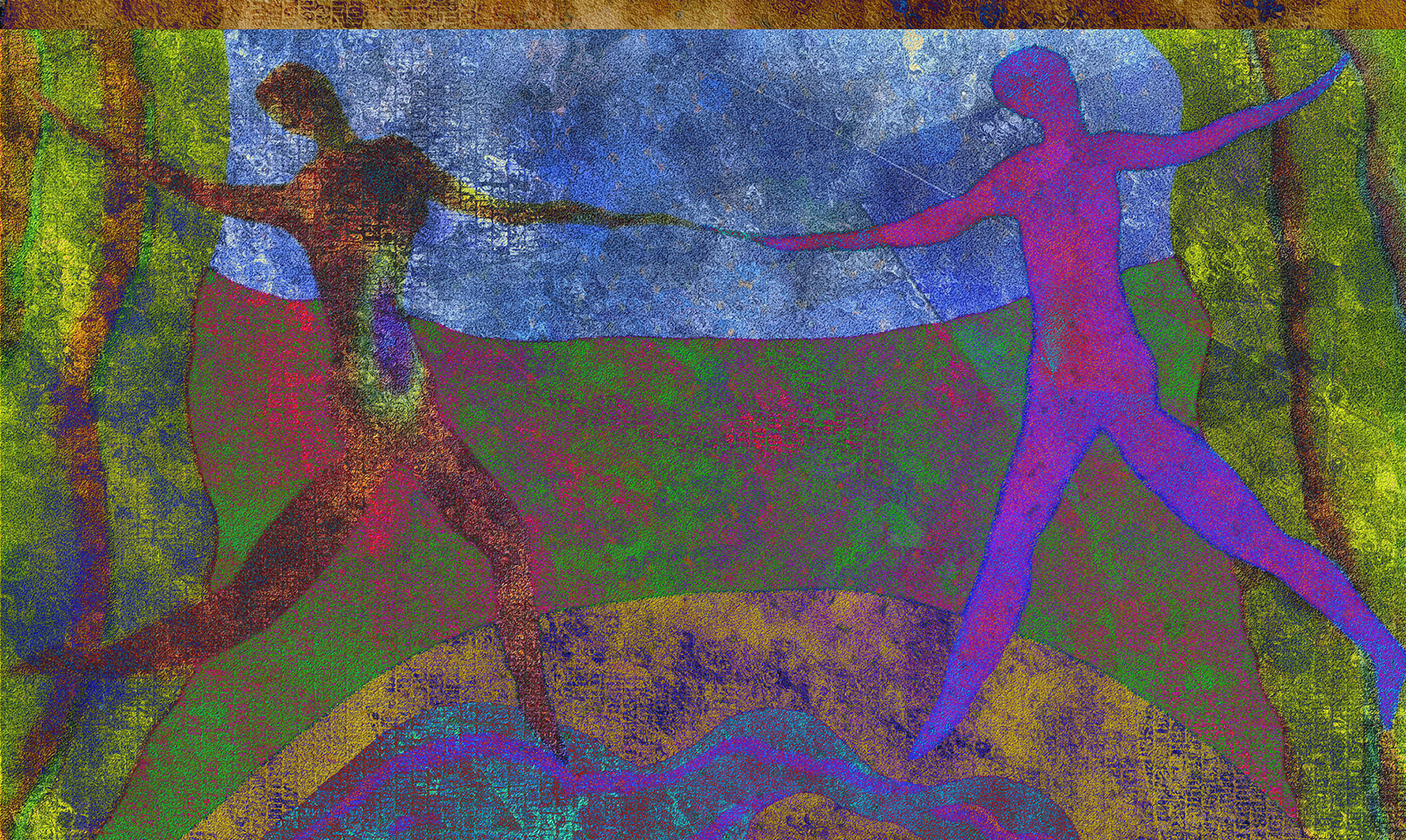 Abstract dancing figures. 3D rendering