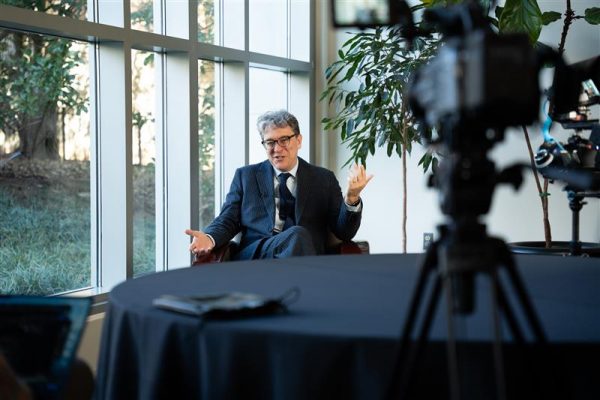 Chris Serkin films content for the Online Master of Legal Studies program.