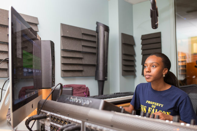 photo of student broadcasting from Sarratt Student Center