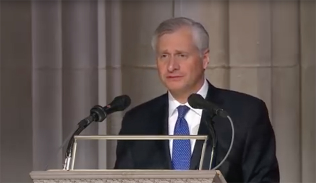 Distinguished Visiting Professor Jon Meacham delivers a eulogy of President George H.W. Bush at Washington National Cathedral on Dec. 5.