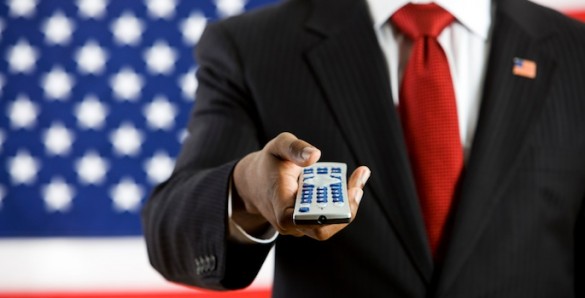 politician-tv politician with tv remote