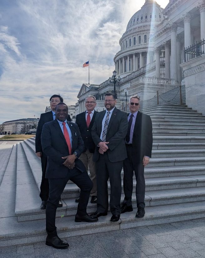 L-r: Interim Dean Lin Li (Tennessee State University), Dean Okenwa Okoli (University of Memphis), Dean Philippe Fauchet (Vanderbilt University), Dean Matthew Mench (University of Tennessee, Knoxville), Dean Joseph Slater (Tennessee Technological University). (Vanderbilt University)