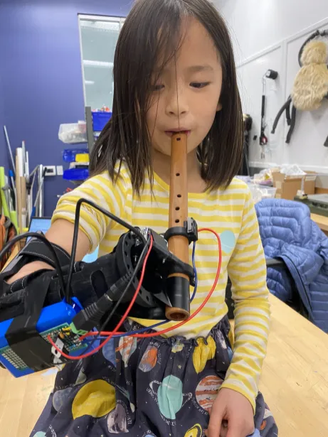 Lucy was one of the "need-knowers" demonstrating one of the devices made in collaboration with Vanderbilt students at the TOM: Vanderbilt Makeathon. (Submitted photo)