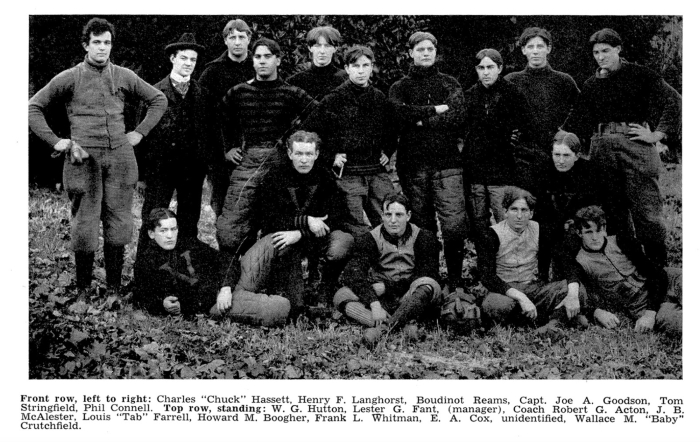 Vanderbilt’s celebrated 1897 football team: James Burney McAlester (standing, fourth from left); J. Boudinot Ream (seated, third from left). Circa 1897 (Vanderbilt University Special Collections)