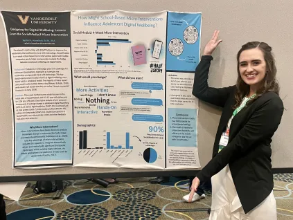 Rachel Hanebutt presenting her research on social media micro-interventions (Submitted photo)