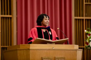 Vanderbilt Divinity School Dean Yolanda Pierce at the school's 2023 Convocation (Harrison McClary/Vanderbilt University)