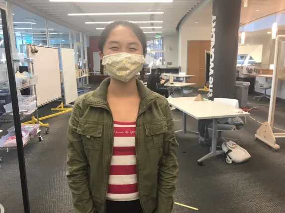 Students showing off their newly designed and sewn masks