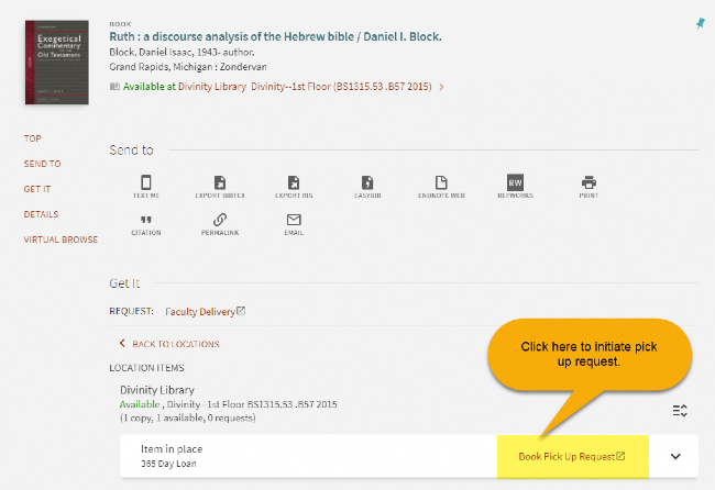 Library pick-up service screen shot