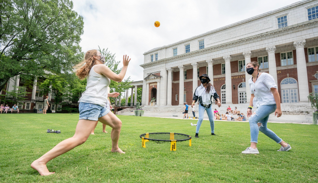 Students play a game on the Peabody campus.