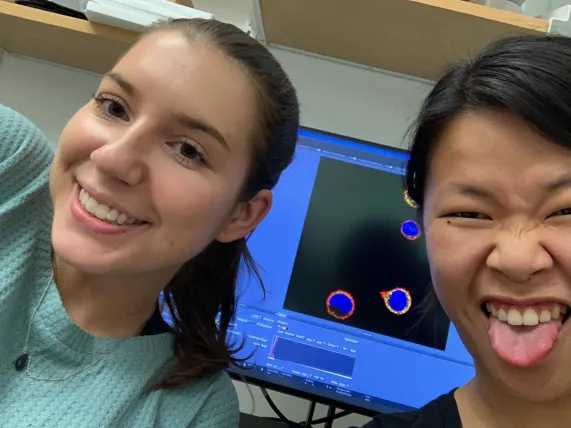 Fun in the lab with Ph.D. candidate Nicole Sarna and Schyler Rowland (Submitted photo)
