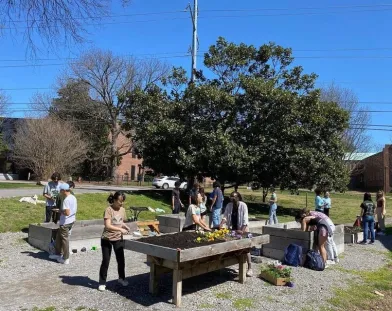 Cerda and other students at the Vanderbilt community garden.