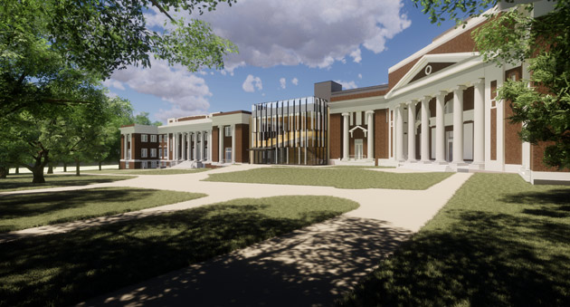 The historic Home Economics Building and Frank W. Mayborn Building will be renovated, and a new 15,000-square-foot building will be constructed to connect them. The project is slated for completion in January 2020. (rendering by SGA/Centric Architects)